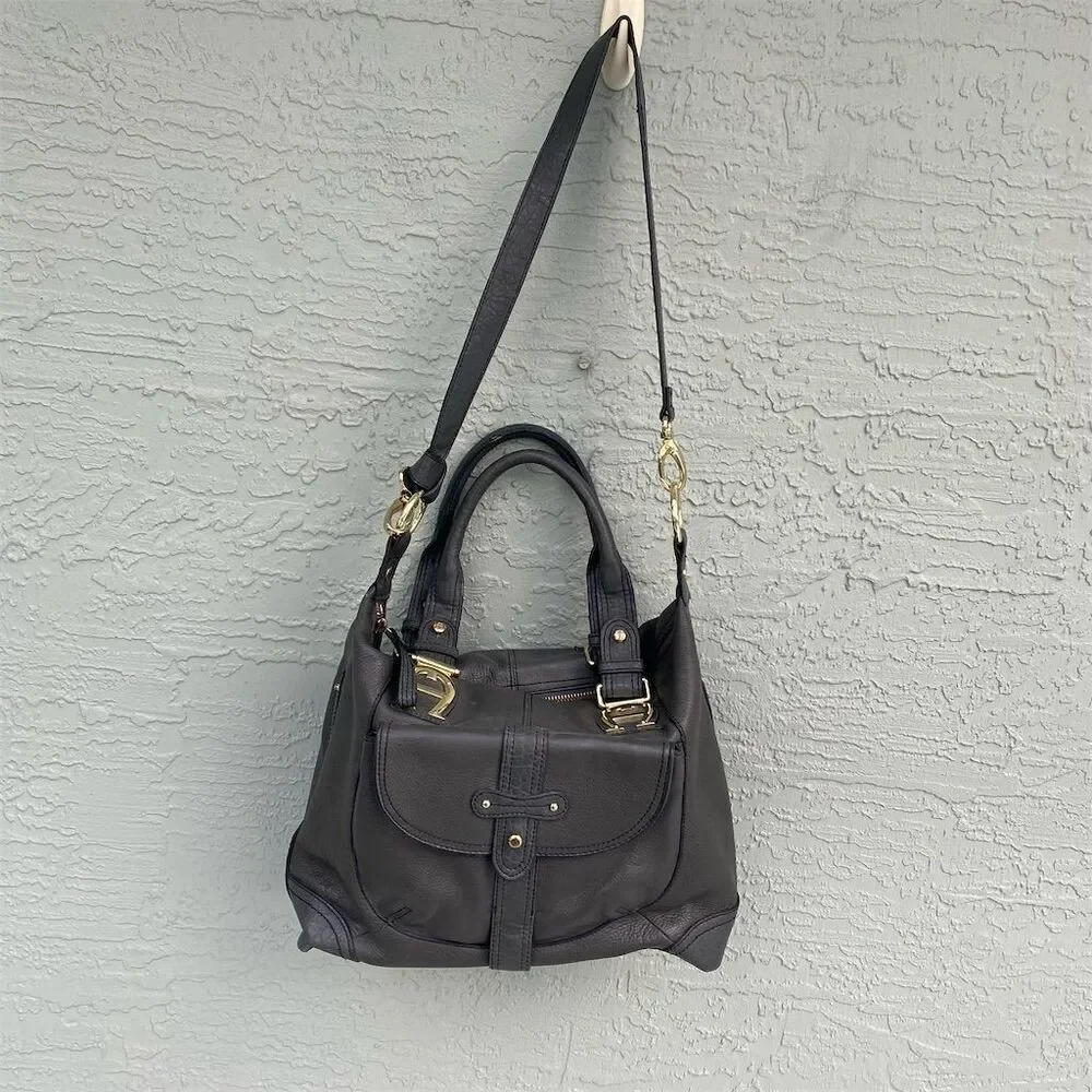 Etienne Aigner Elegant Leather Satchel with Gold Hardware for Women